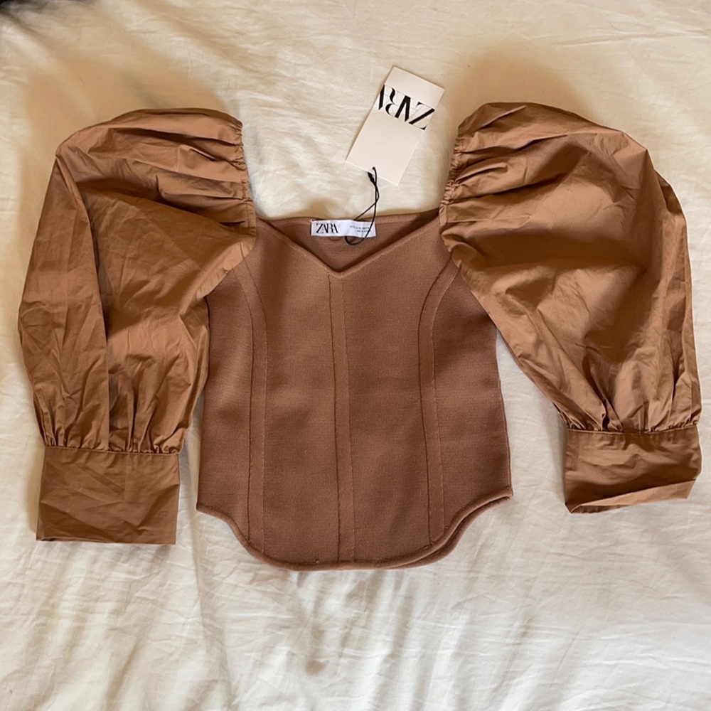 Zara poplin sleeve knit top